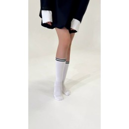 Гольфы спортивные до колена белые с полосками|Ростекс