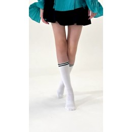 Гольфы спортивные до колена белые с полосками|Ростекс