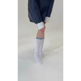 Гольфы спортивные до колена белые с полосками|Ростекс