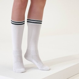 Гольфы спортивные до колена белые с полосками|Ростекс