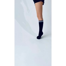 Гольфы спортивные до колена черные с полосками|Ростекс 