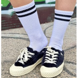 Носки спортивные белые с полосками высокие белые|Ростекс