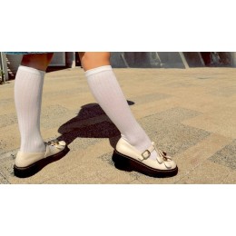 Гольфы школьные детские для девочек белые до колен с орнаментом | САРТЭКС